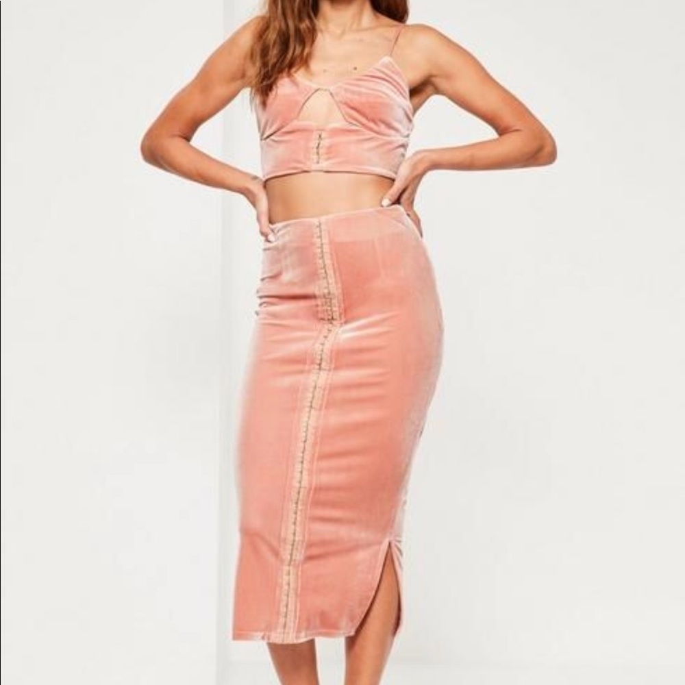 Pink velvet corset skirt
